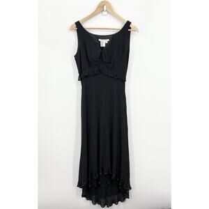 Vintage 90s Y2K Silk Midi Dress 8 Whimsigoth Fairy Grunge Beaded Sequin Babydoll